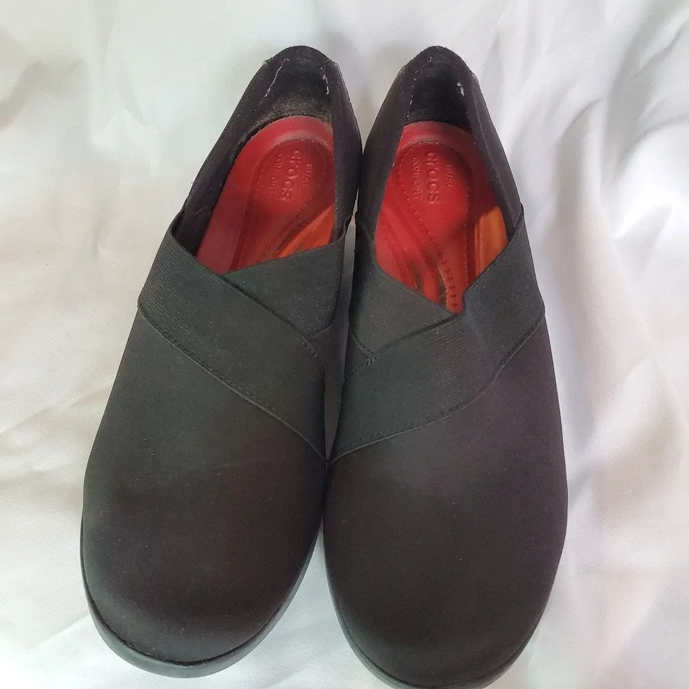 Crocs Dual Comfort Busy Day Loafers Stretch Wedge Shoes Black 202852 Women's 8‎